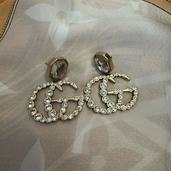 Gucci GG Marmont Gold Crystal Studded Earrings